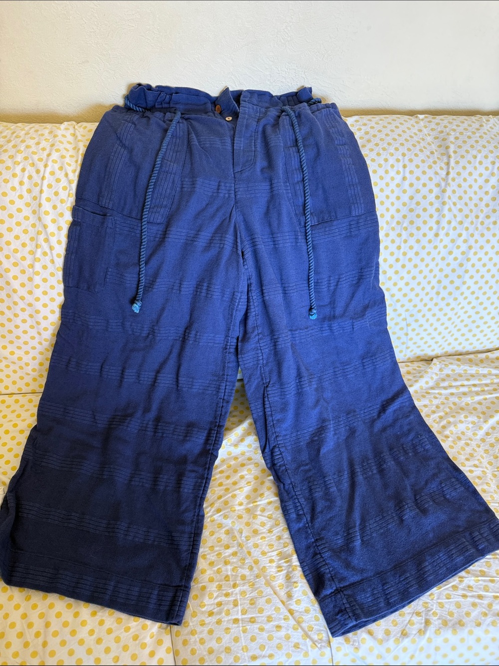 Free People Navy Blue Wide-Leg Drawstring Pants